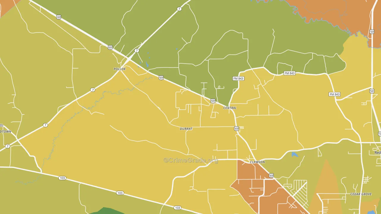 Pollok, TX Map of Assault Rates