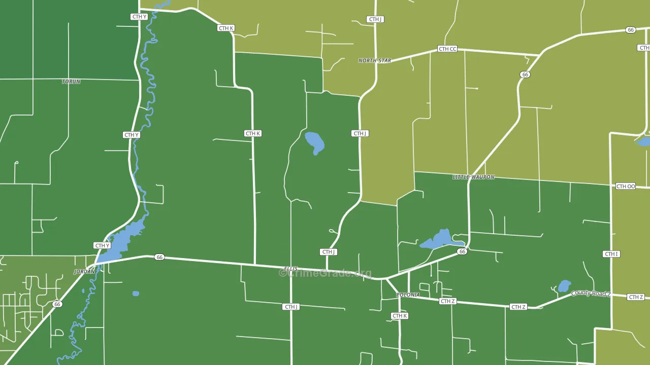 Polonia, WI Map of Assault Rates