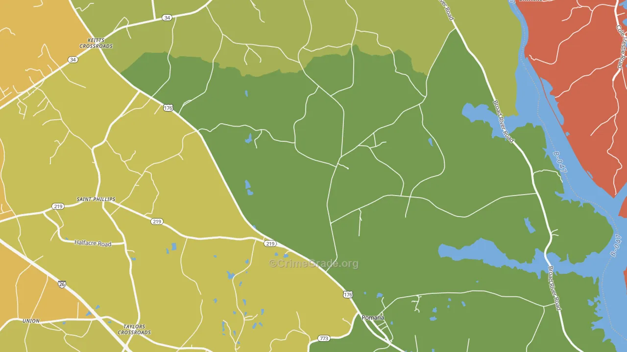 Pomaria, SC Map of Assault Rates