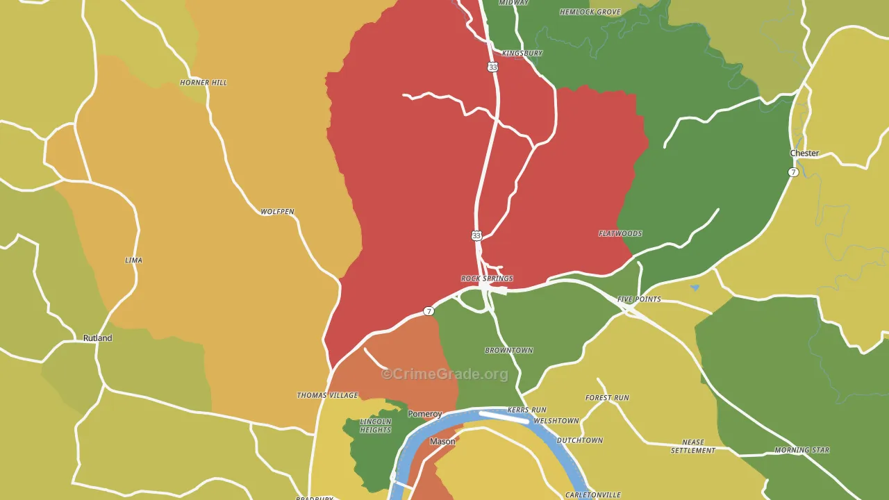 Pomeroy, OH Map of Assault Rates