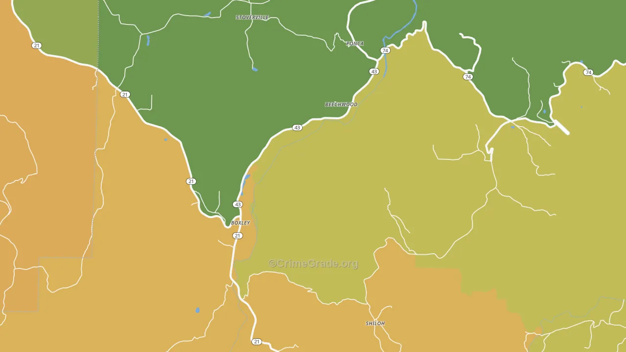 Ponca, AR Map of Assault Rates