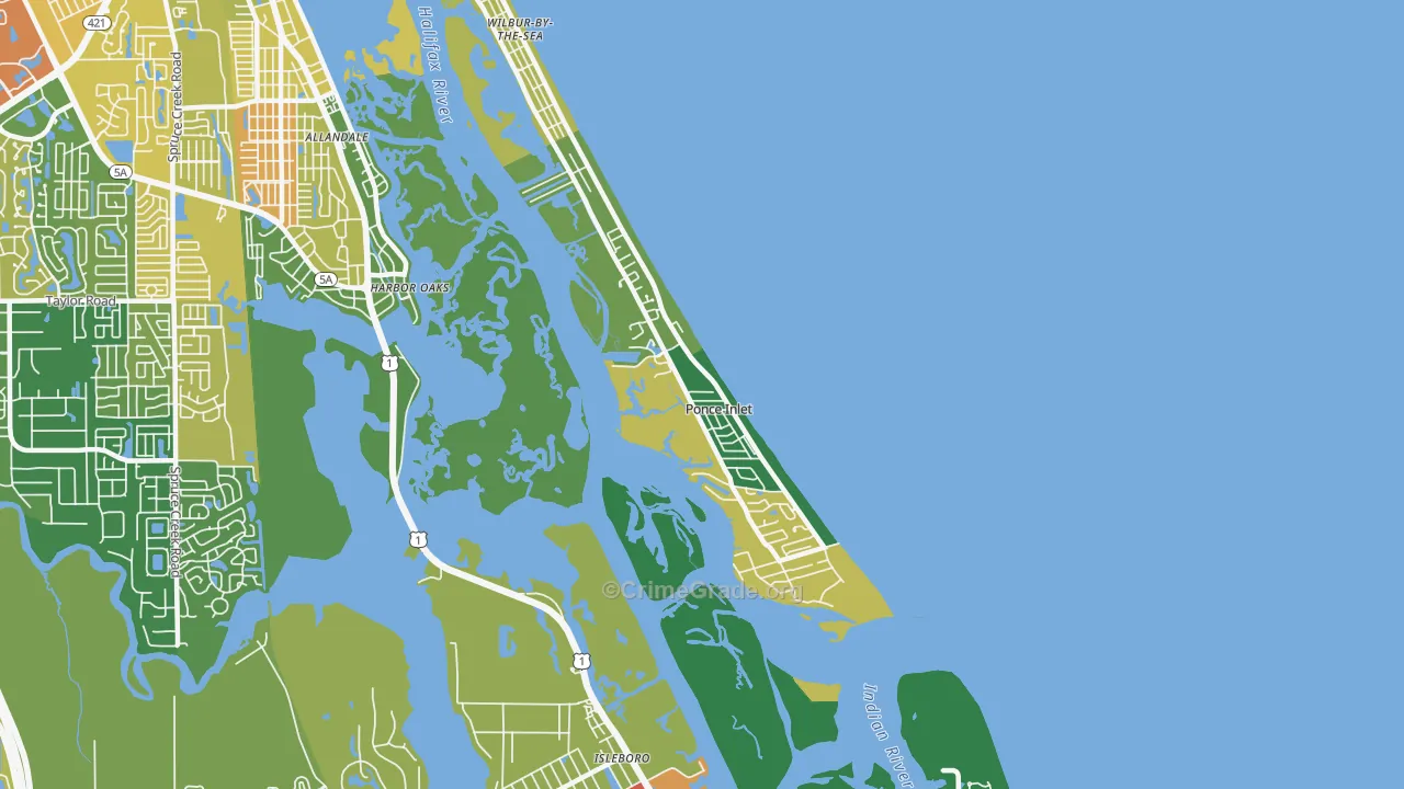 Ponce Inlet, FL Map of Assault Rates