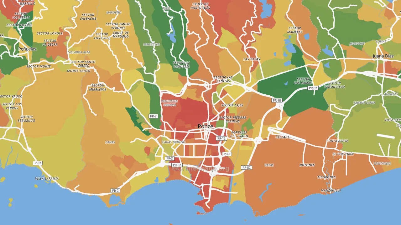 Ponce Municipio, PR Map of Assault Rates