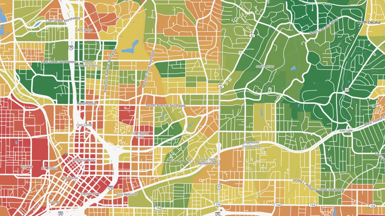 Poncey-Highland, Atlanta, GA Map of Assault Rates