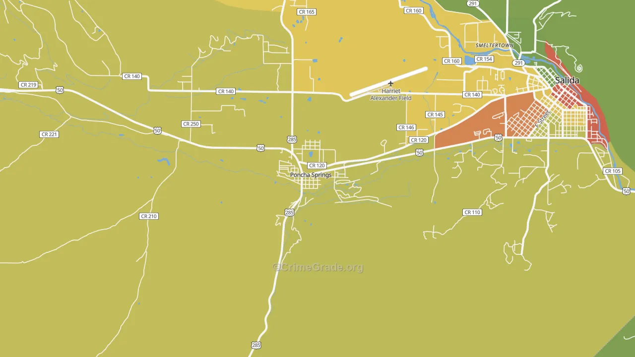 Poncha Springs, CO Map of Assault Rates