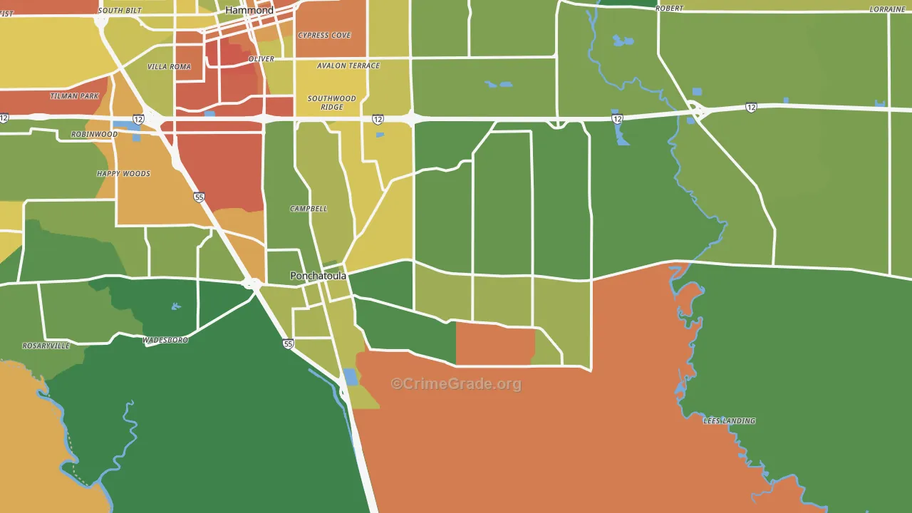 Ponchatoula, LA Map of Assault Rates