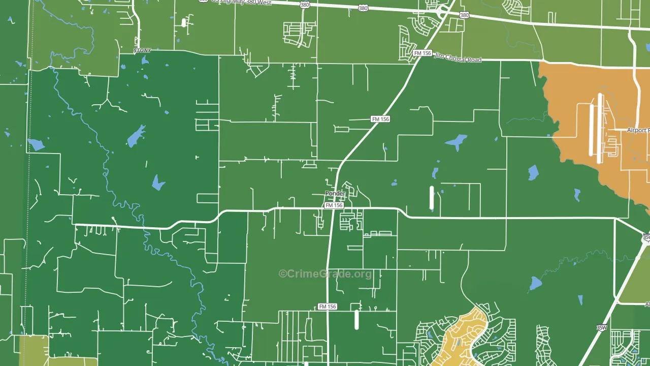 Ponder, TX Map of Assault Rates