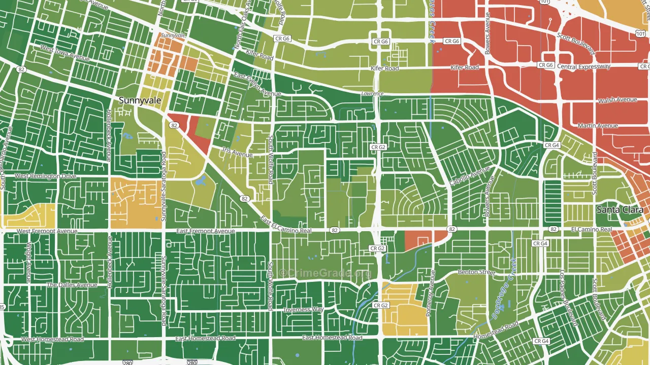 Ponderosa Park, Sunnyvale, CA Map of Assault Rates