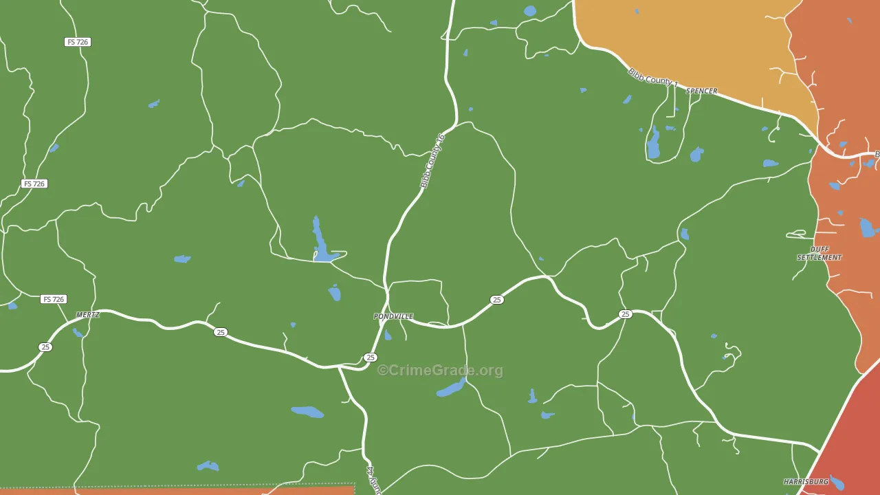 Pondville, AL Map of Assault Rates