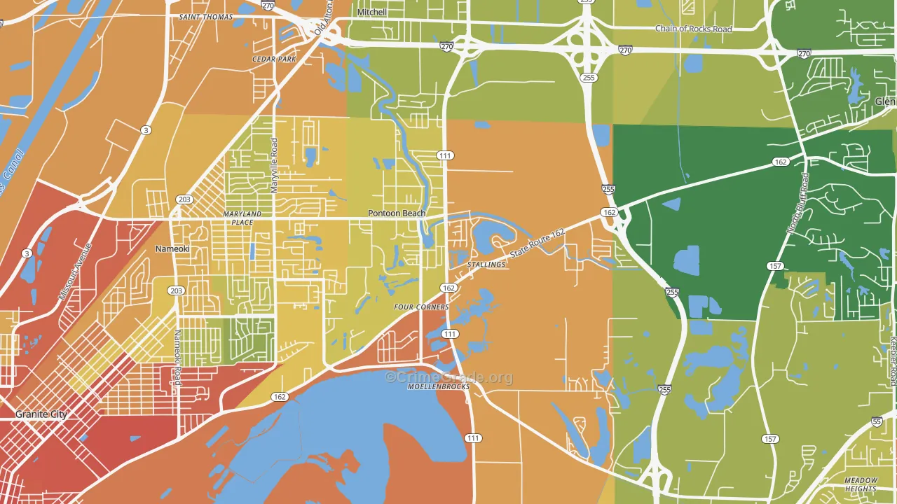Pontoon Beach, IL Map of Assault Rates