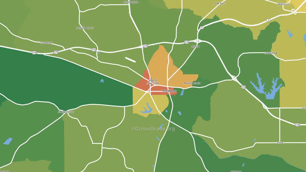 Pontotoc County, MS Map of Assault Rates