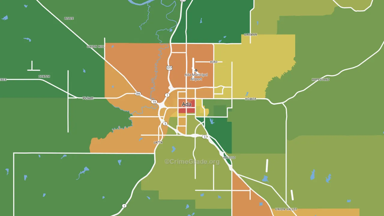 Pontotoc County, OK Map of Assault Rates
