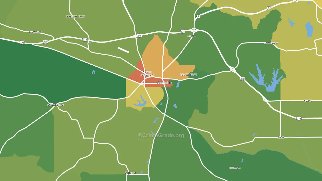 Pontotoc, MS Map of Assault Rates