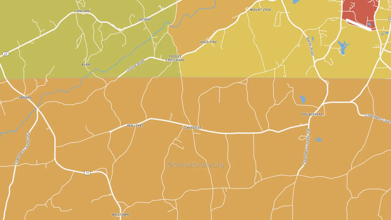 Pooles Crossroad, AL Map of Assault Rates