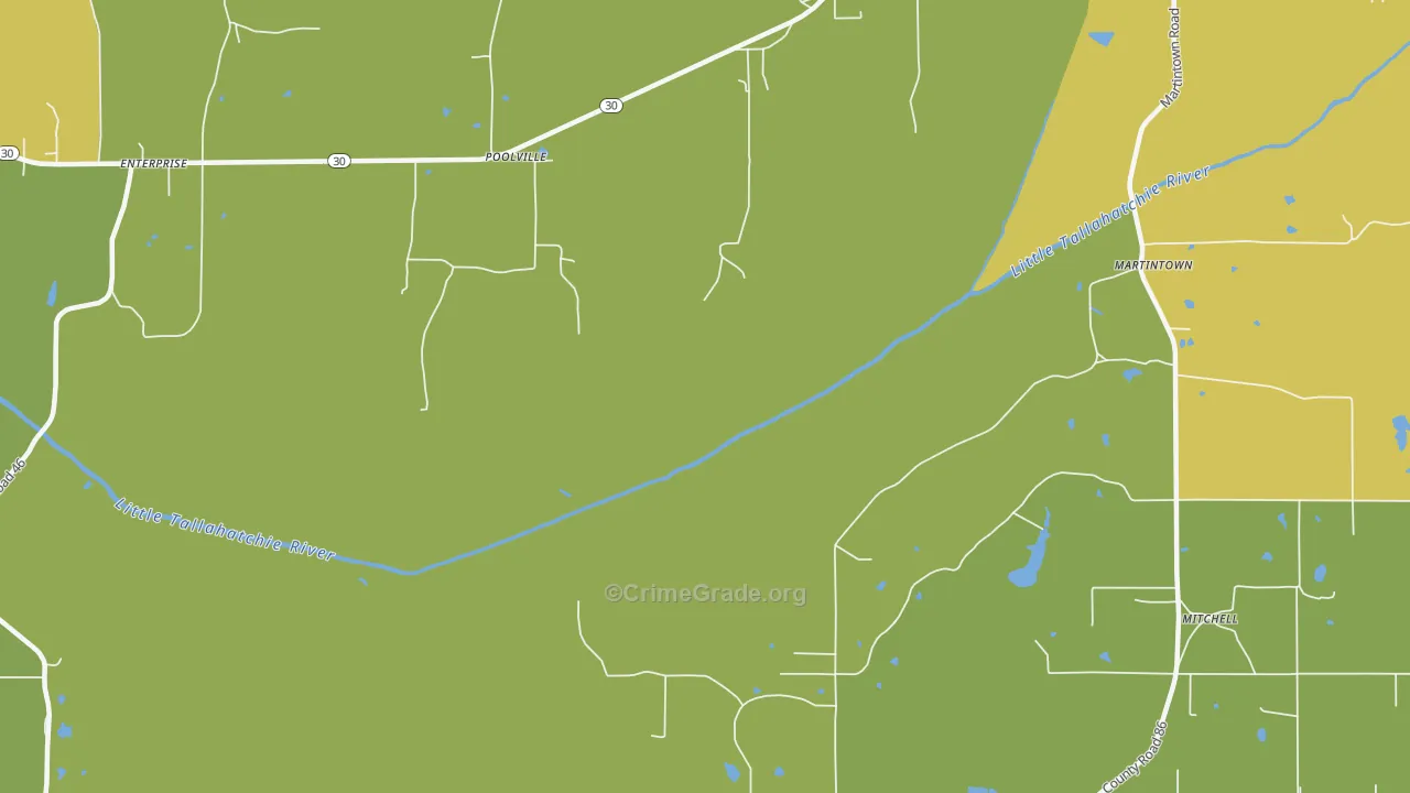 Poolville, MS Map of Assault Rates