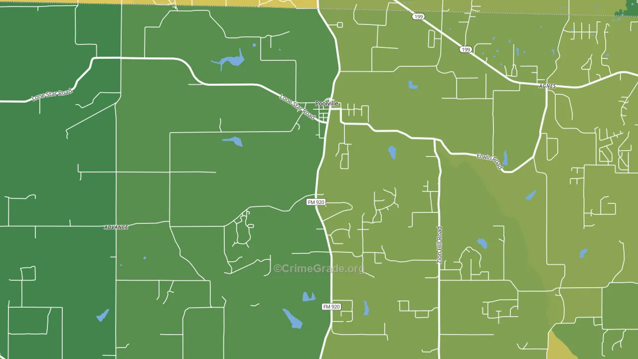 Poolville, TX Map of Assault Rates