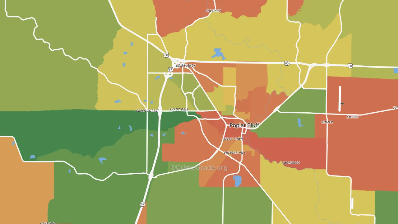Poplar Bluff, MO Map of Assault Rates