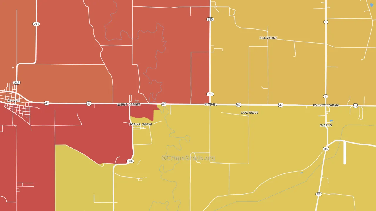 Poplar Grove, AR Map of Assault Rates