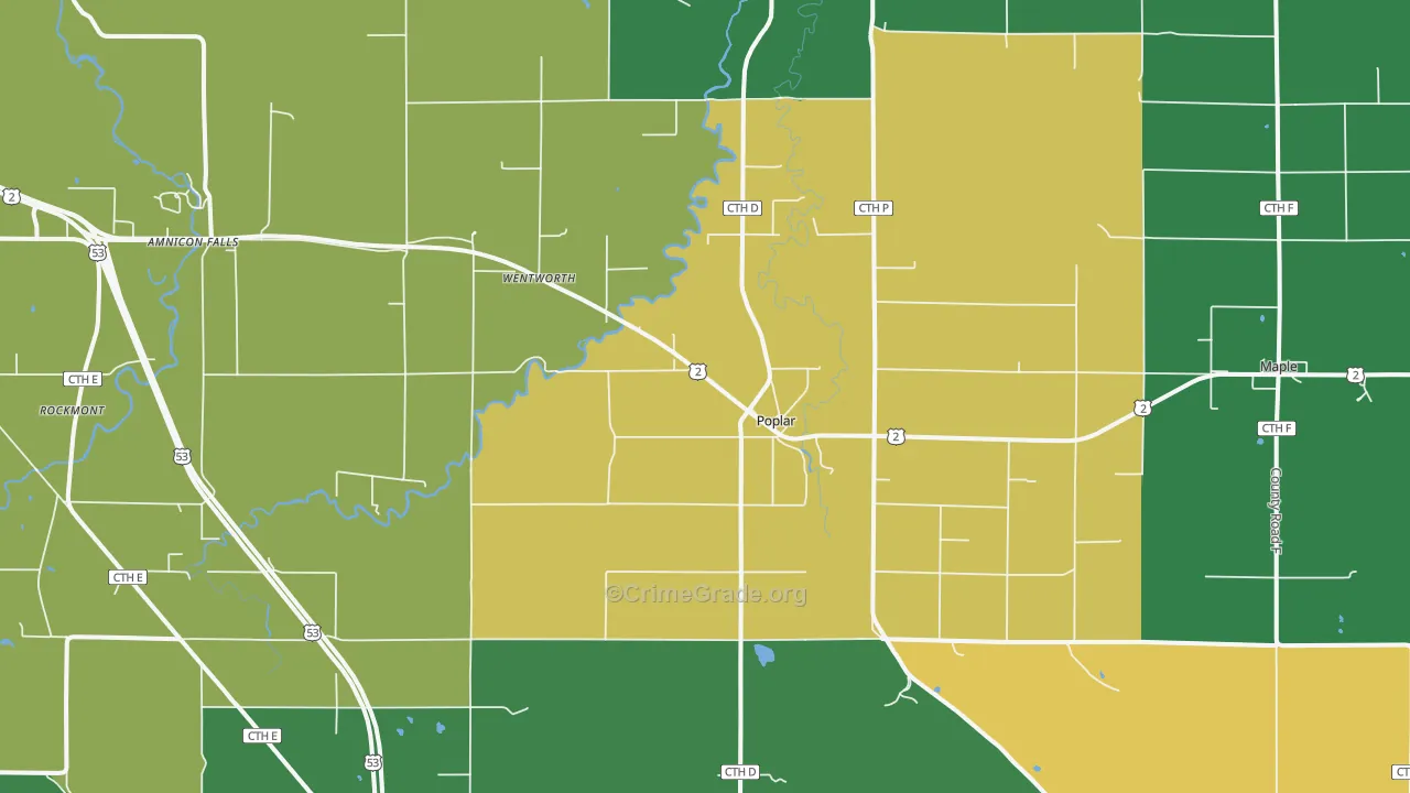 Poplar, WI Map of Assault Rates