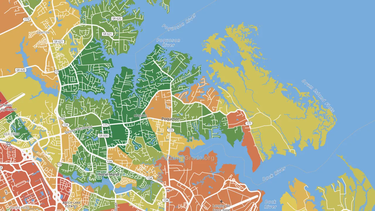 Poquoson, VA Map of Assault Rates