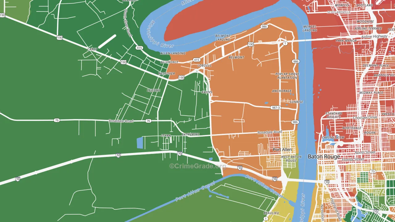Port Allen, LA Map of Assault Rates