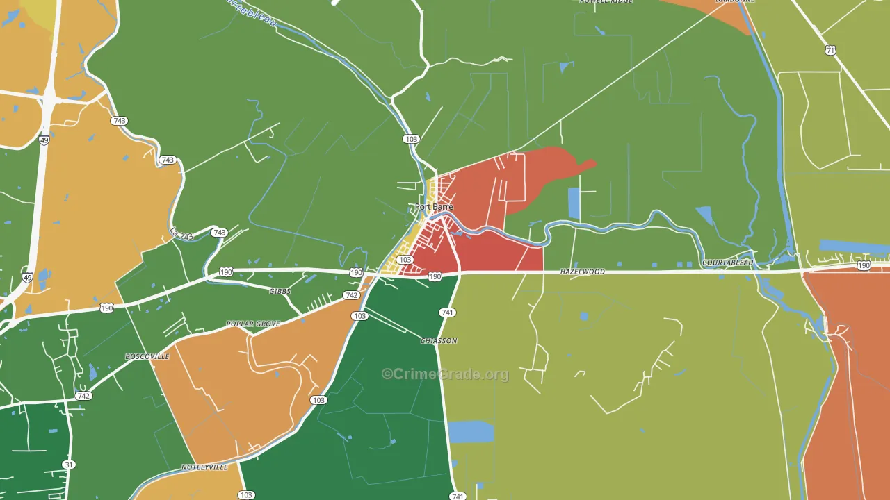 Port Barre, LA Map of Assault Rates