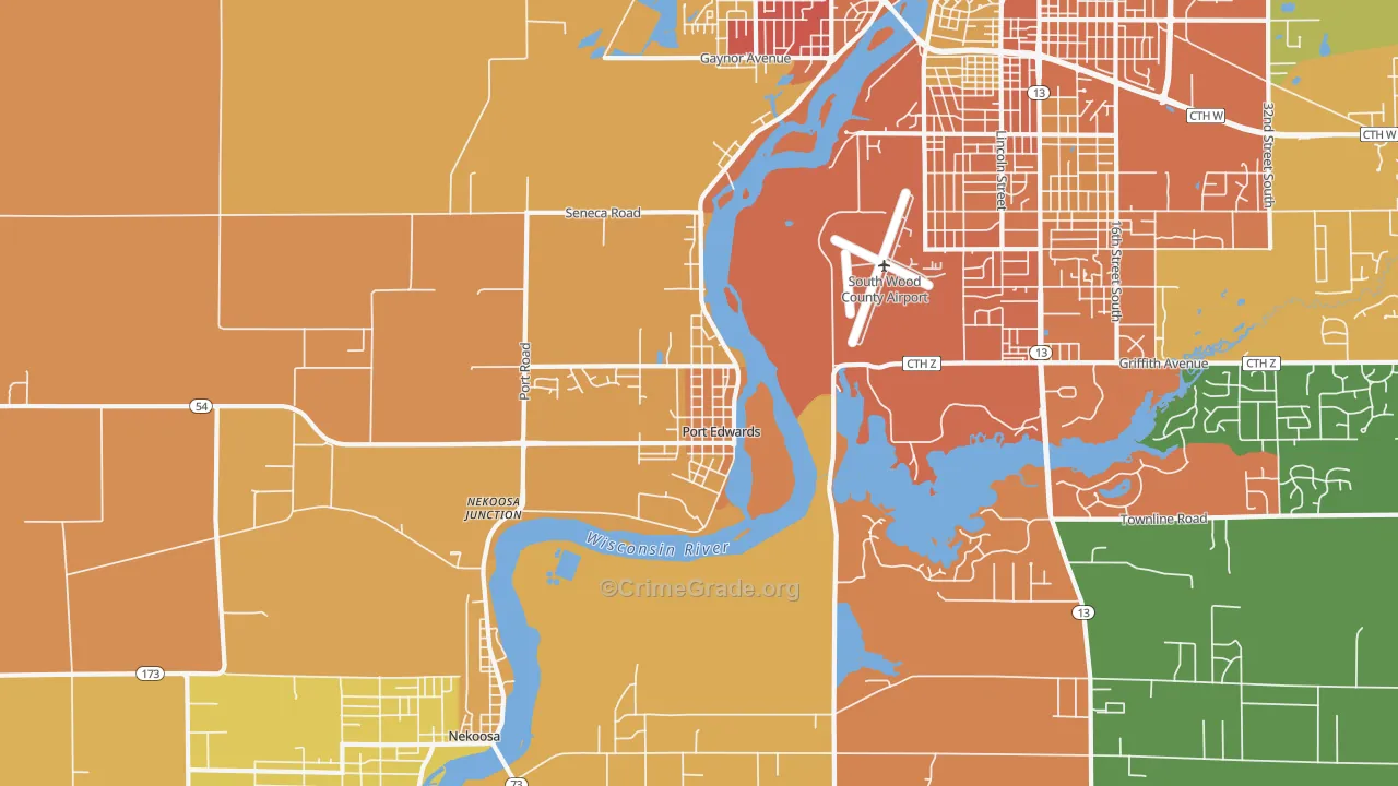 Port Edwards, WI Map of Assault Rates