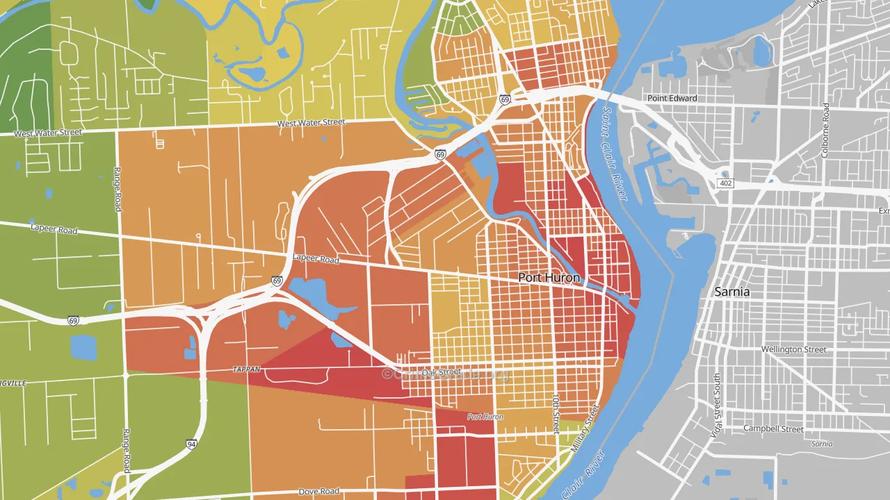 Port Huron, MI Map of Assault Rates