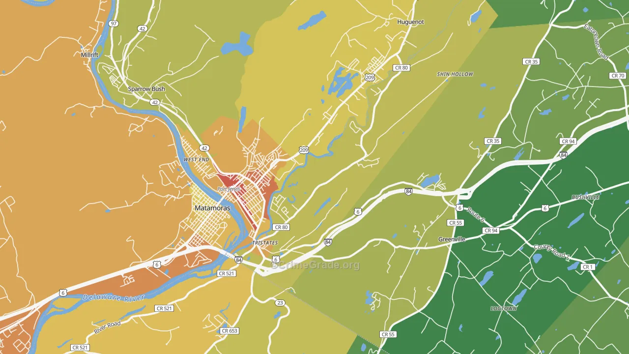 Port Jervis, NY Map of Assault Rates