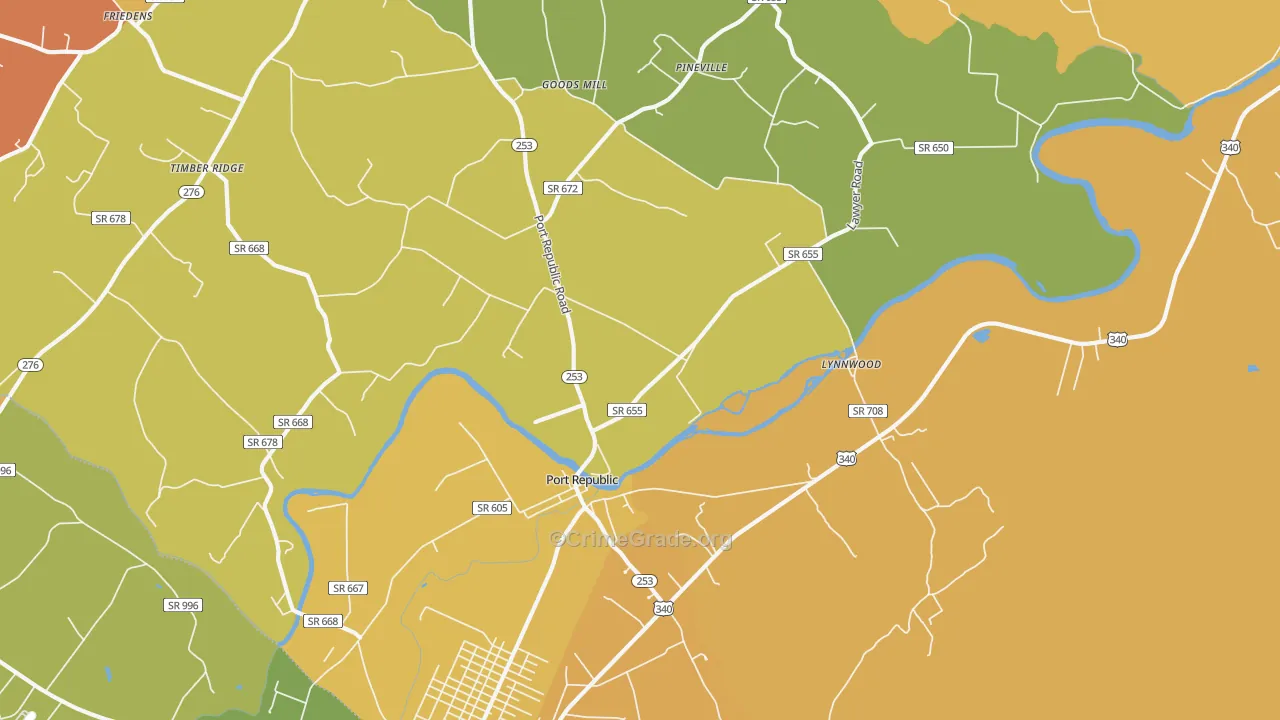 Port Republic, VA Map of Assault Rates