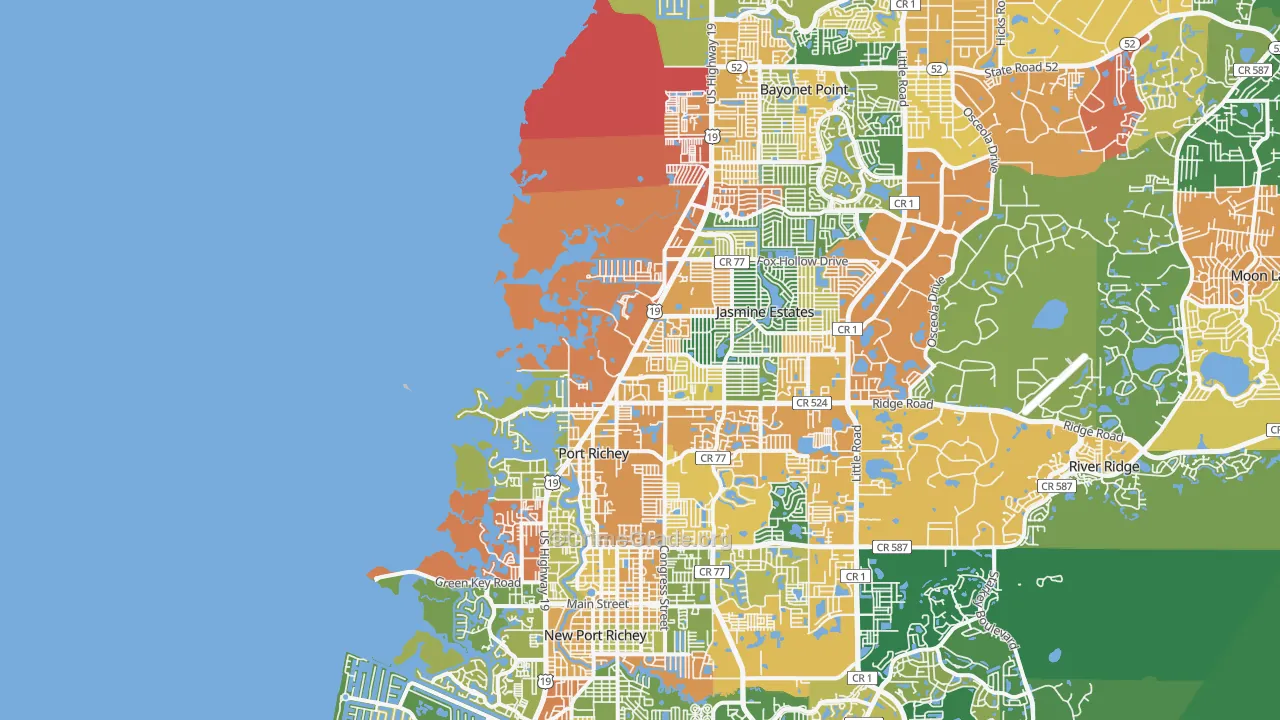 Port Richey, FL Map of Assault Rates