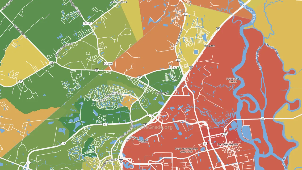 Port Wentworth, GA Map of Assault Rates