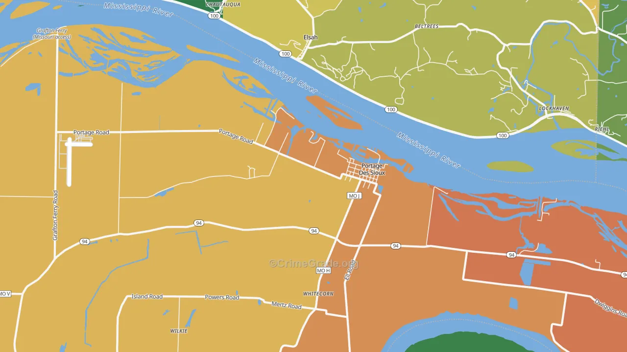 Portage Des Sioux, MO Map of Assault Rates