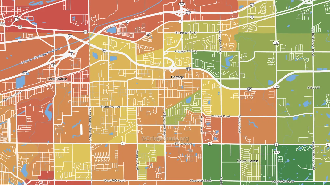 Portage, IN Map of Assault Rates