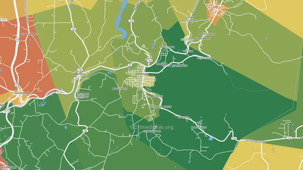 Portage, PA Map of Assault Rates