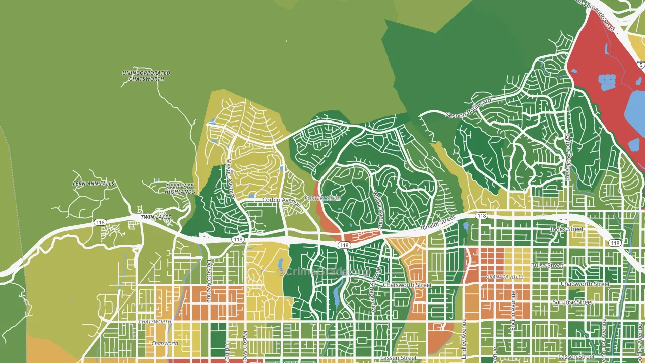 Portar Ranch, Northridge, CA Map of Assault Rates