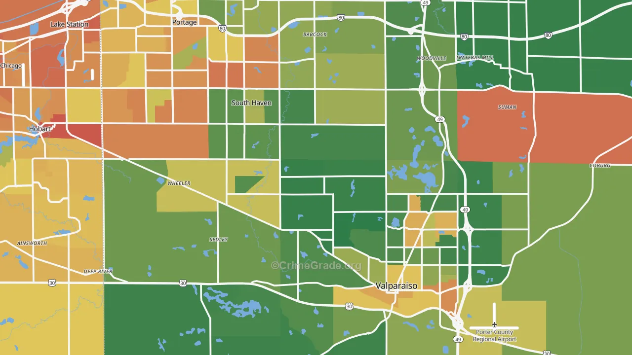 Porter County, IN Map of Assault Rates