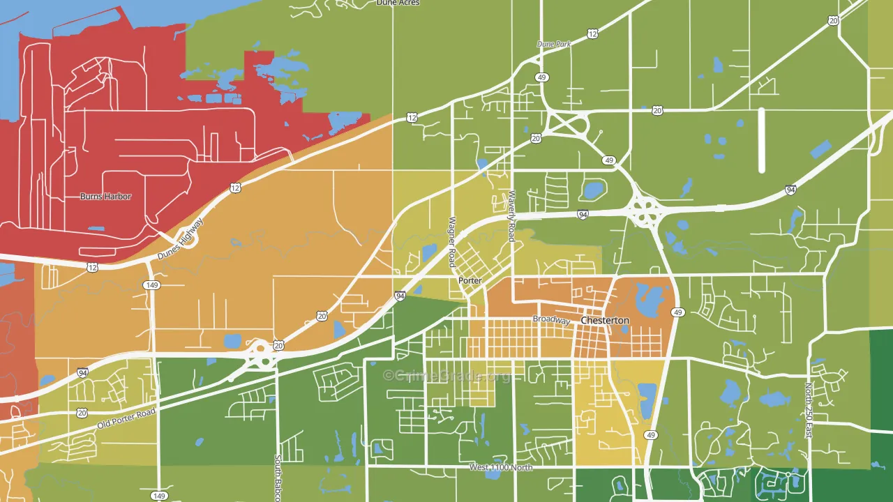 Porter, IN Map of Assault Rates