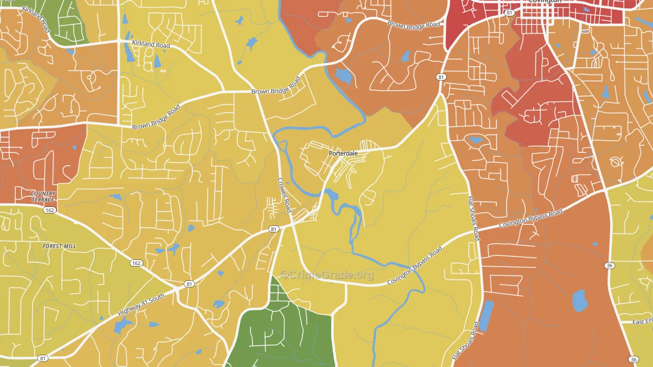 Porterdale, GA Map of Assault Rates