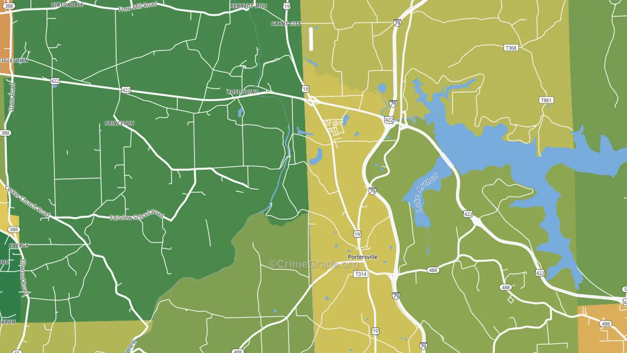 Portersville, PA Map of Assault Rates
