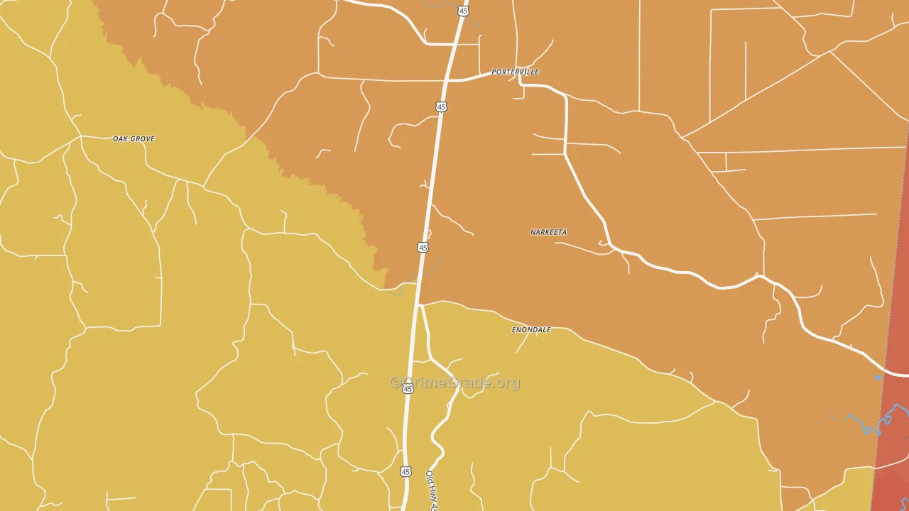 Porterville, MS Map of Assault Rates