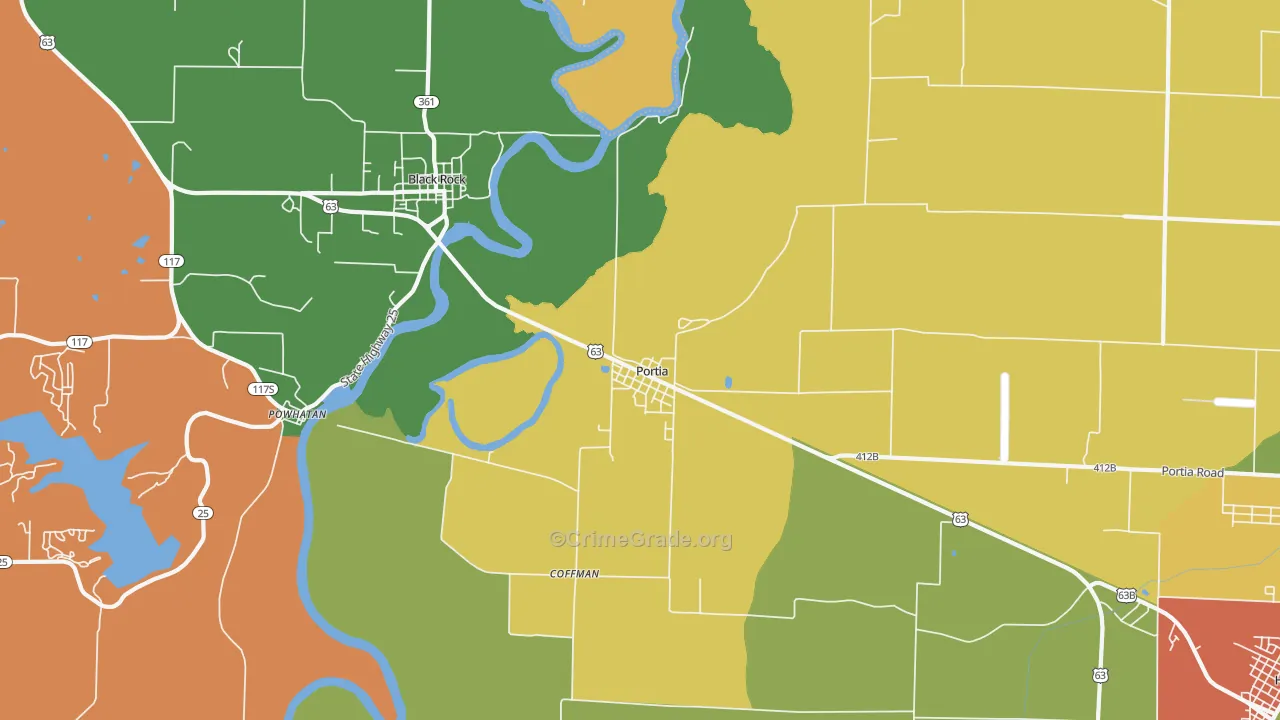 Portia, AR Map of Assault Rates