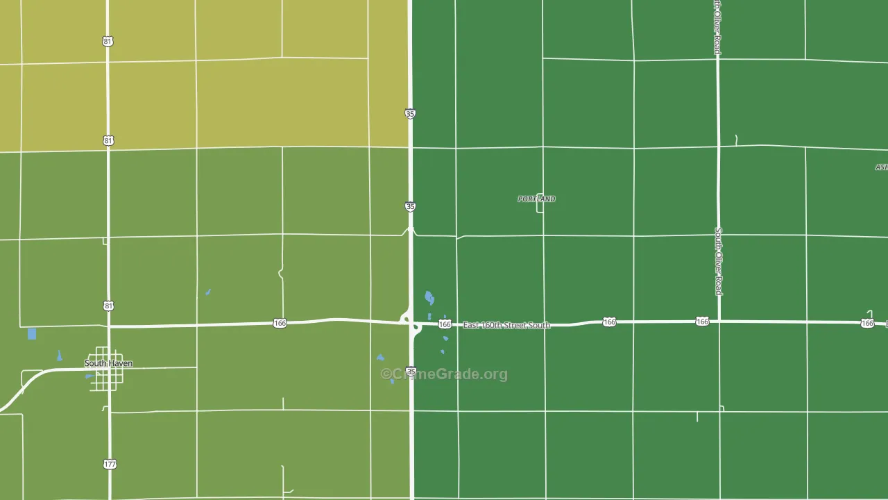 Portland, KS Map of Assault Rates