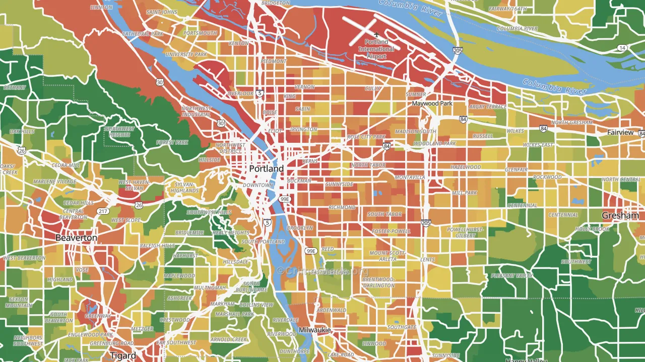 Portland, OR Map of Assault Rates