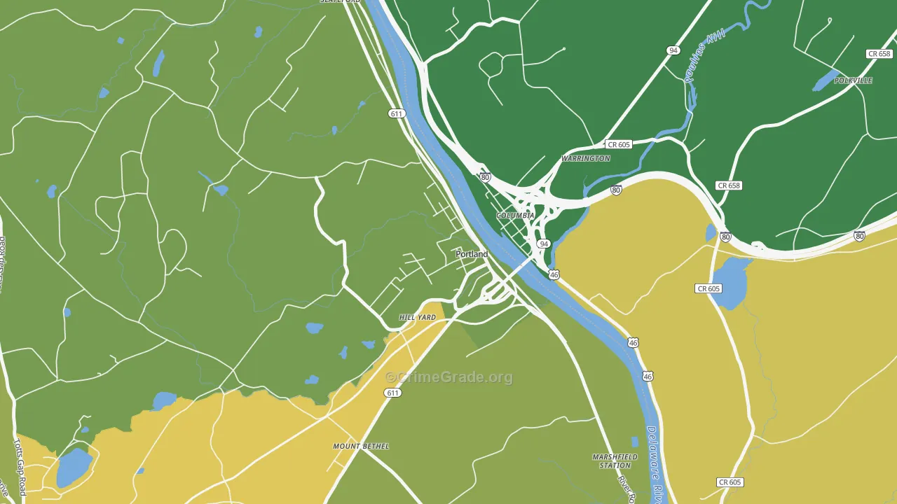 Portland, PA Map of Assault Rates