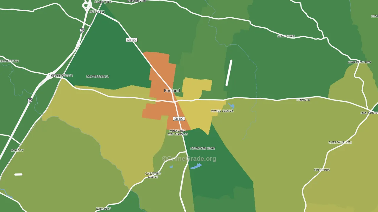 Portland, TN Map of Assault Rates