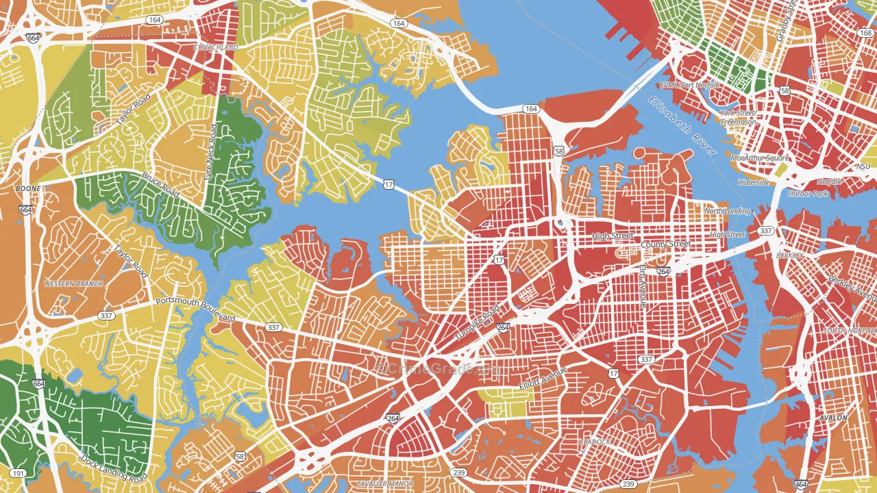 Portsmouth City, VA Map of Assault Rates