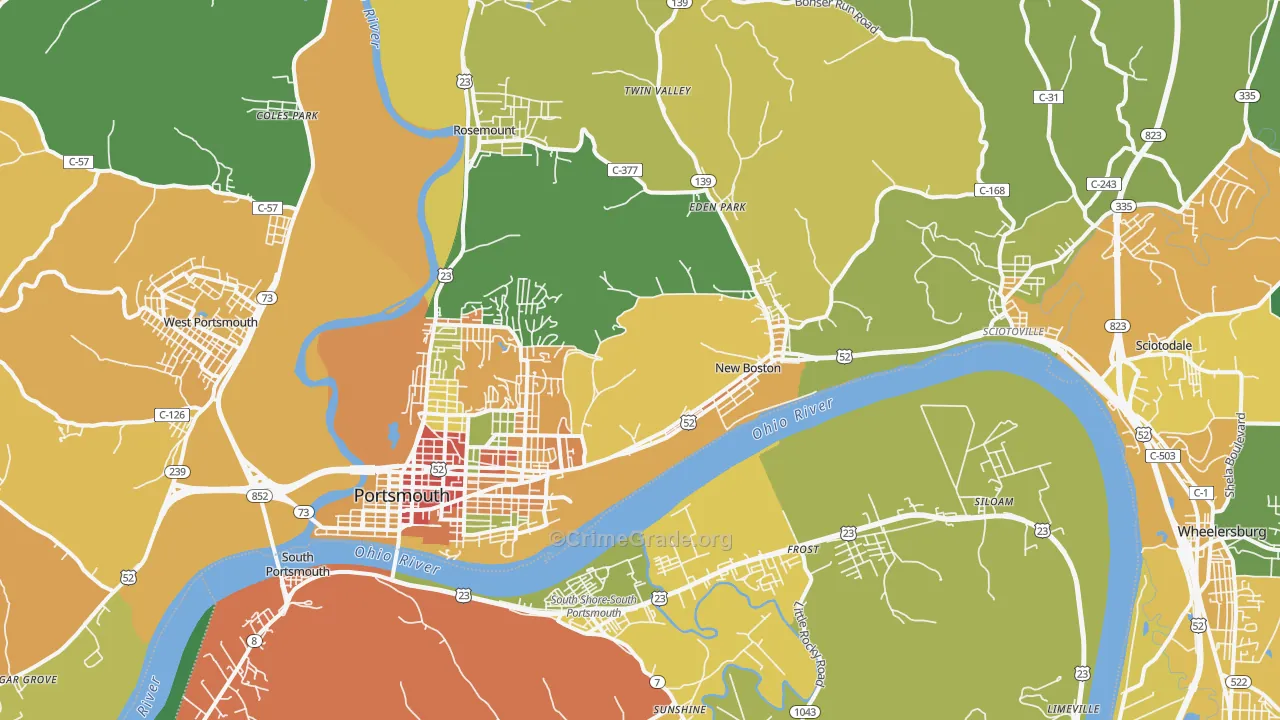 Portsmouth, OH Map of Assault Rates