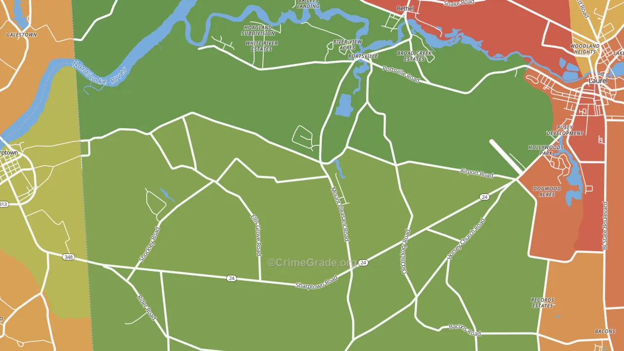 Portsville, DE Map of Assault Rates