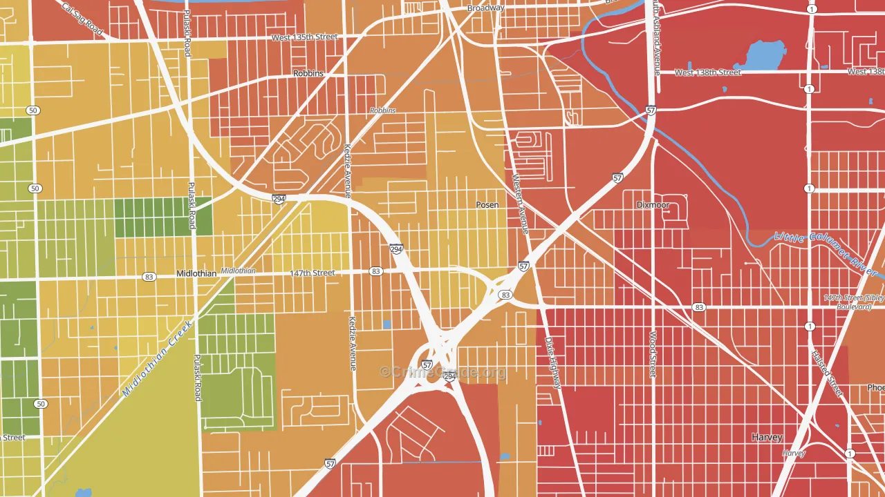 Posen, IL Map of Assault Rates